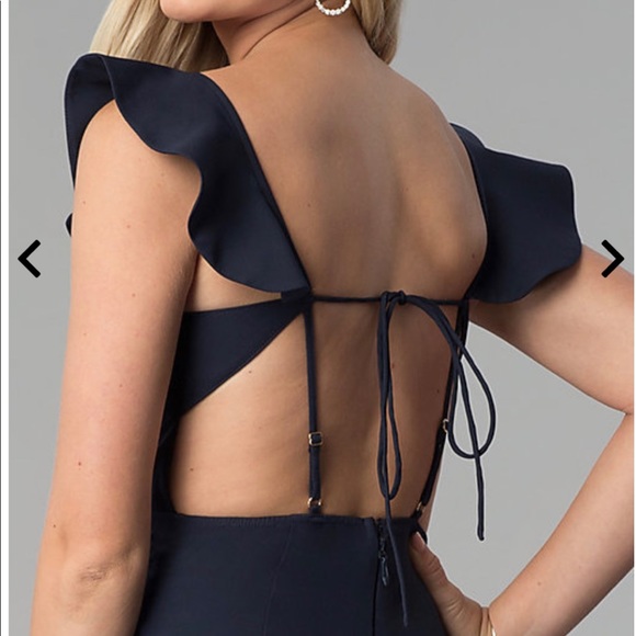 Long Open-Back Flutter-Sleeve Prom Dress with Slit - Picture 2 of 3